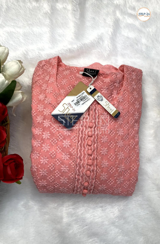 Floral Full Embroiderd Top - Peony Pink