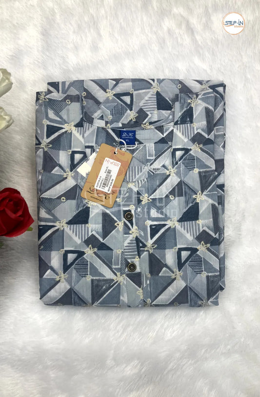 Floral Geometric Printed Top - Dark & Light Grey