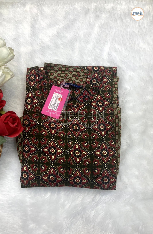 Floral Gold Geometric Printed Top - Green & Pine Green