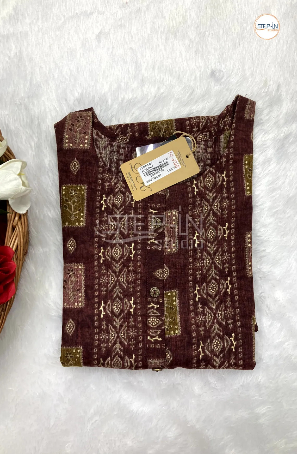 Floral Ikat Printed Top - Willow Green