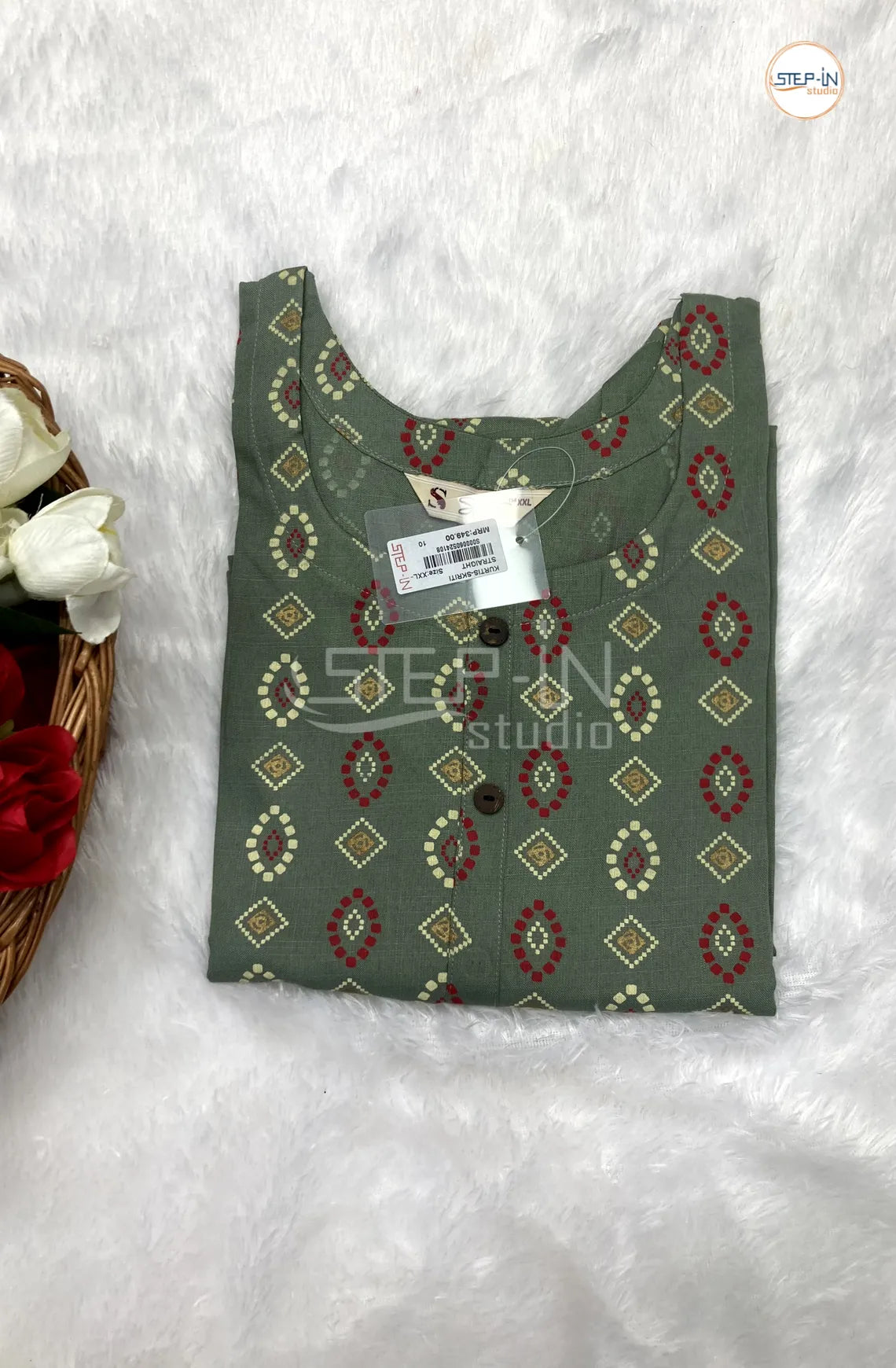 Floral Ikat Printed Top - Willow Green
