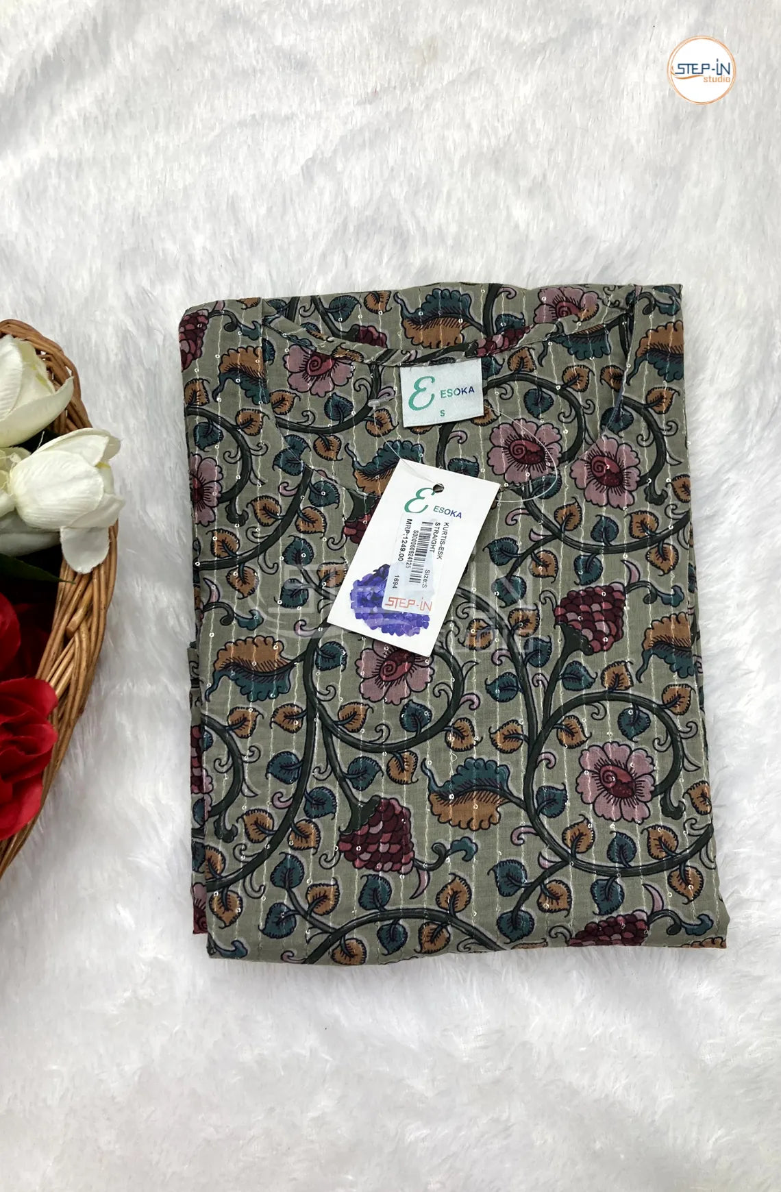 Floral Kalamkari Printed Top - Soft Pine Green