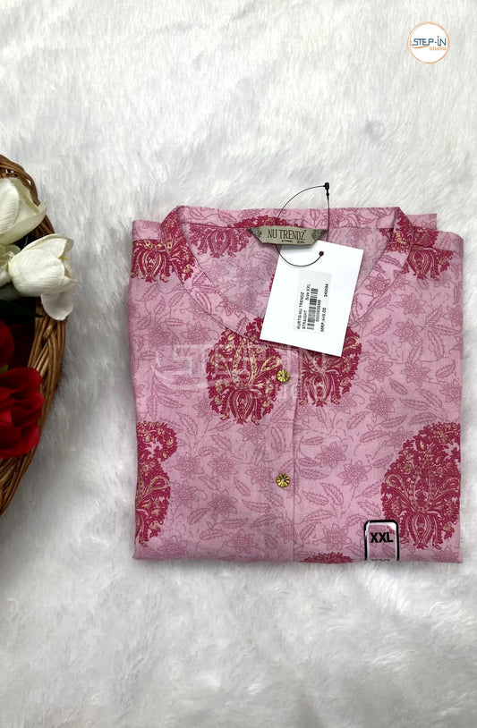 Floral Mandarin Collor Mango Printed Top - Light Pink