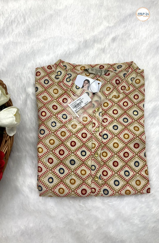 Floral Mandarin Collor Top - Sandal