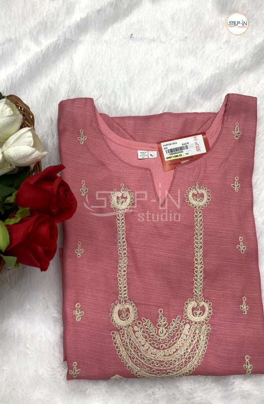 Floral Neck Embroiderd Work Top - Fantasy Rose