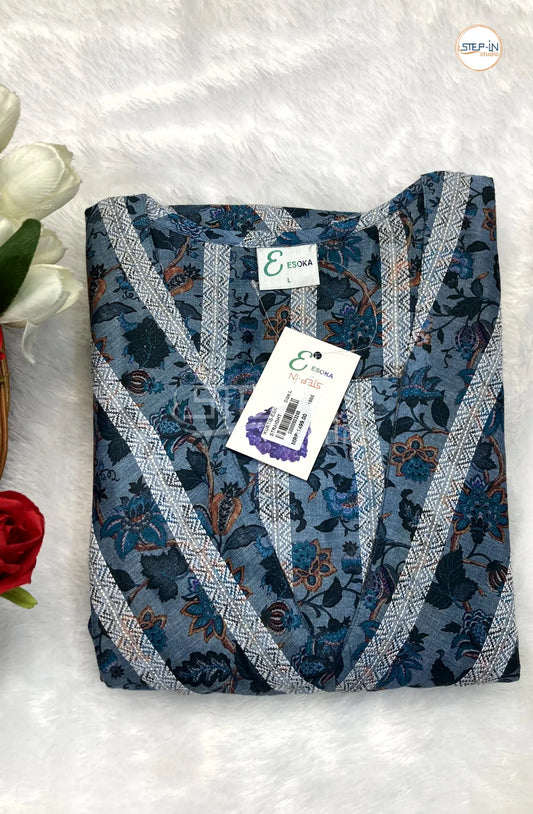 Floral Printed CottonTop - White &  Blue