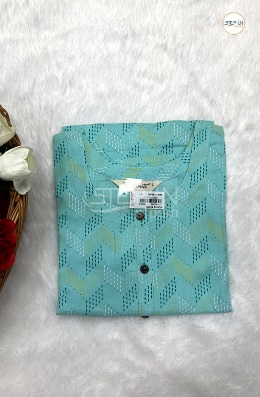 Floral Printed Cotton Top - Aqua Green