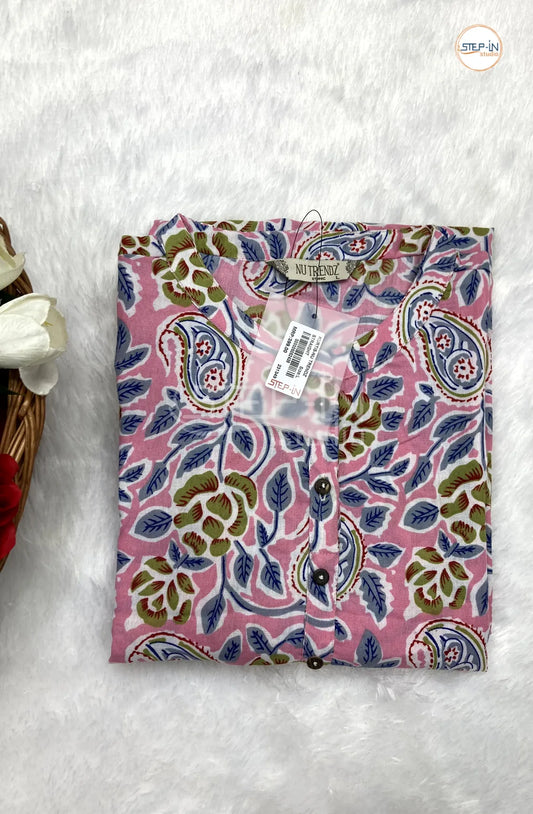 Floral Printed Cotton Top - Baby Pink