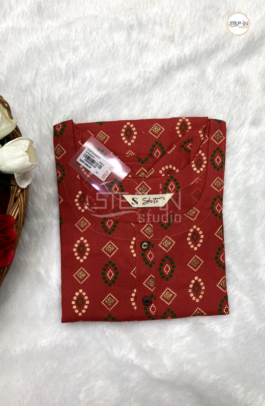 Floral Printed Cotton Top - Carmine Red