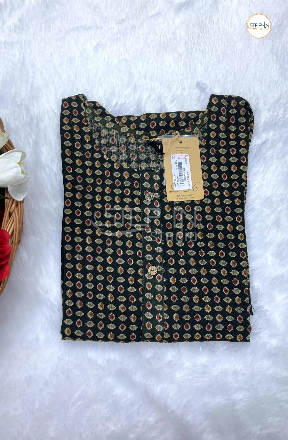 Floral Printed Cotton Top - Dark Coffee Brown