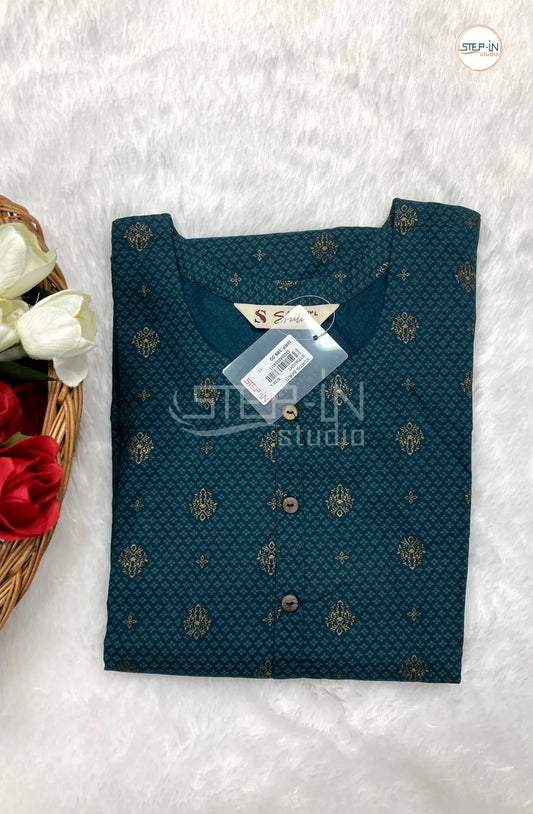 Floral Printed Cotton Top - Dark Forest Green