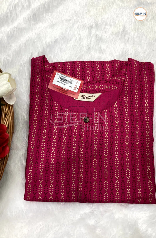 Floral Printed Cotton Top - Dark Pink