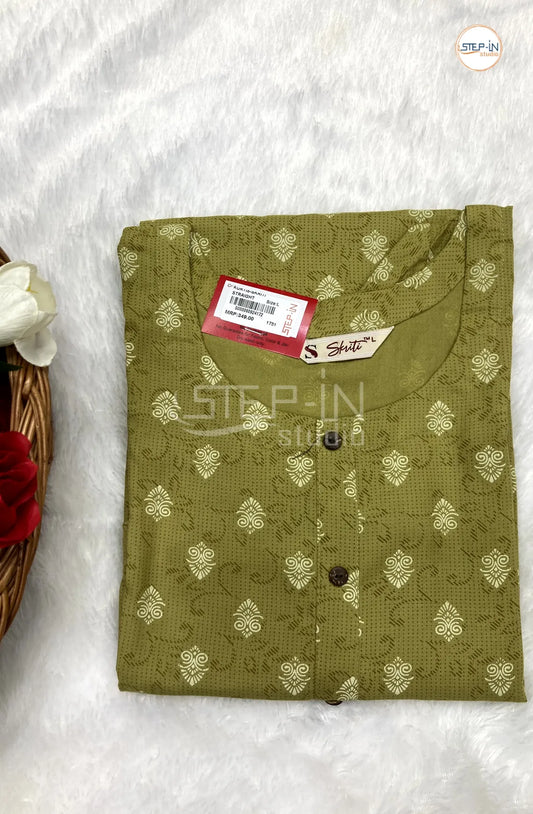 Floral Printed Cotton Top - Kiwi Green