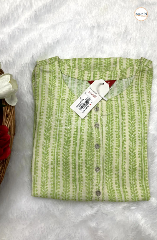 Floral Printed Cotton Top - Light Green