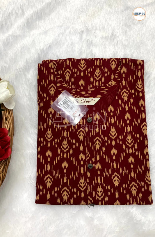 Floral Printed Cotton Top - Maroon