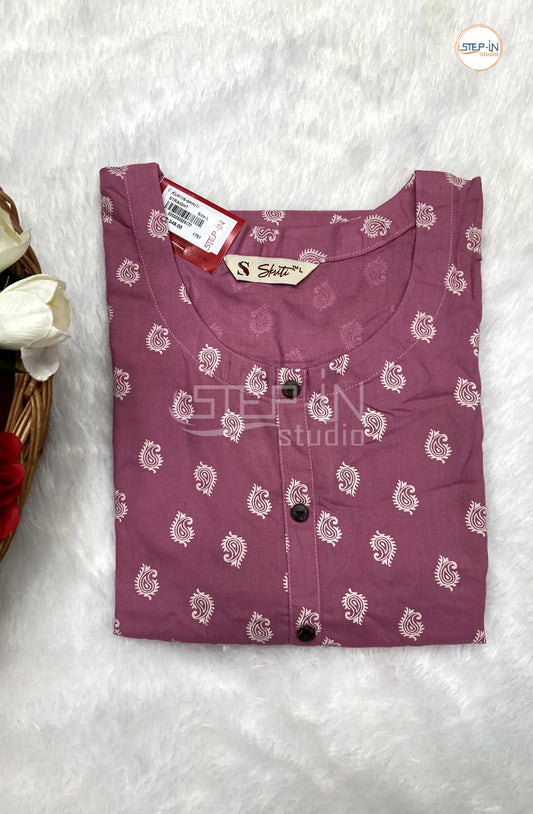 Floral Printed Cotton Top - Muted Pink