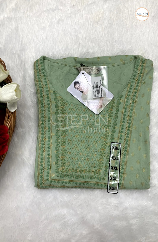 Floral Printed Cotton Top - Pista Green