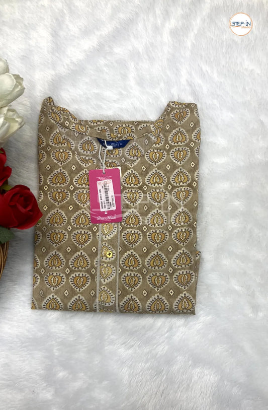 Floral Printed Cotton Top - Shades Of Beige