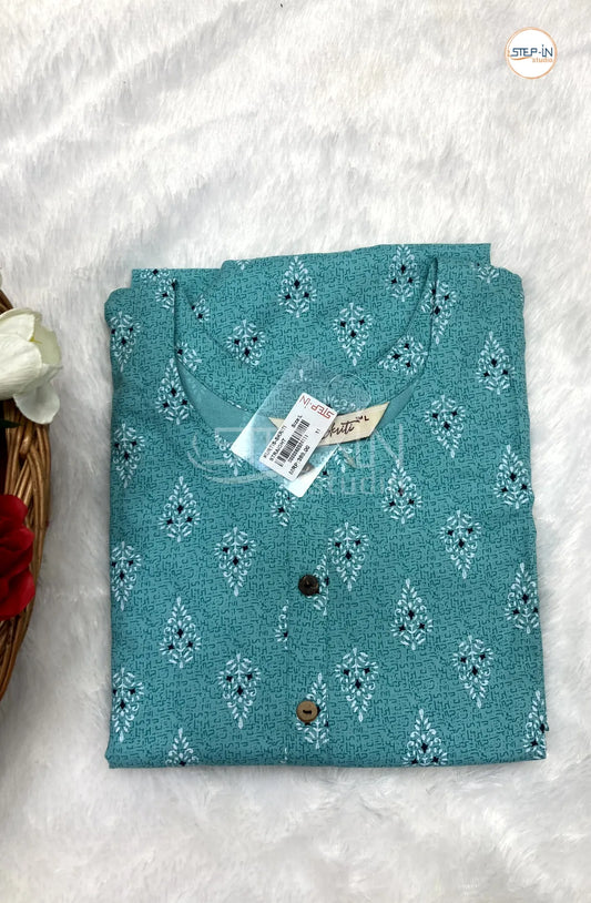 Floral Printed Cotton Top - Teal Green