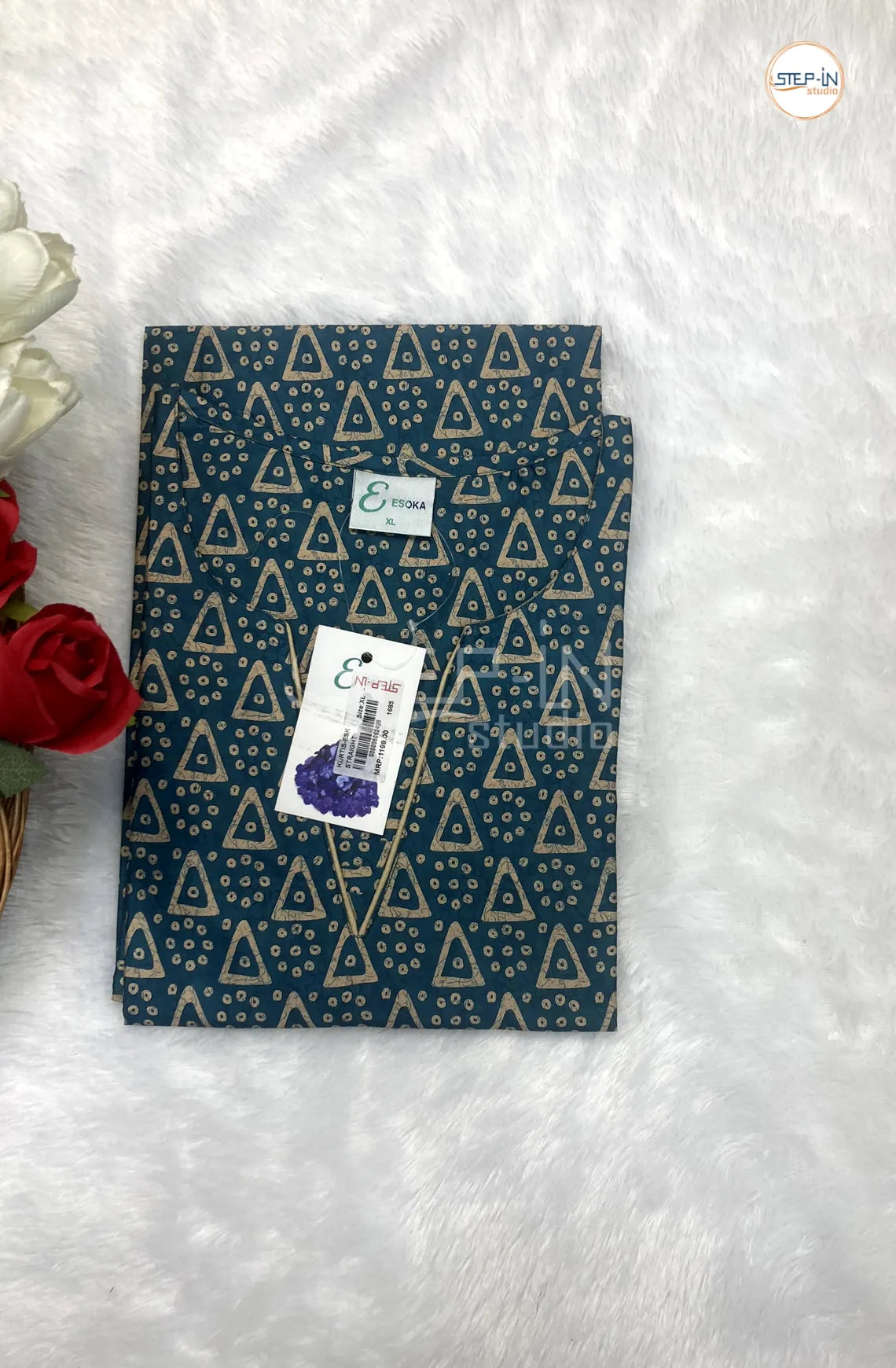 Floral Printed Semi Tissu Top - Dark Teal Green