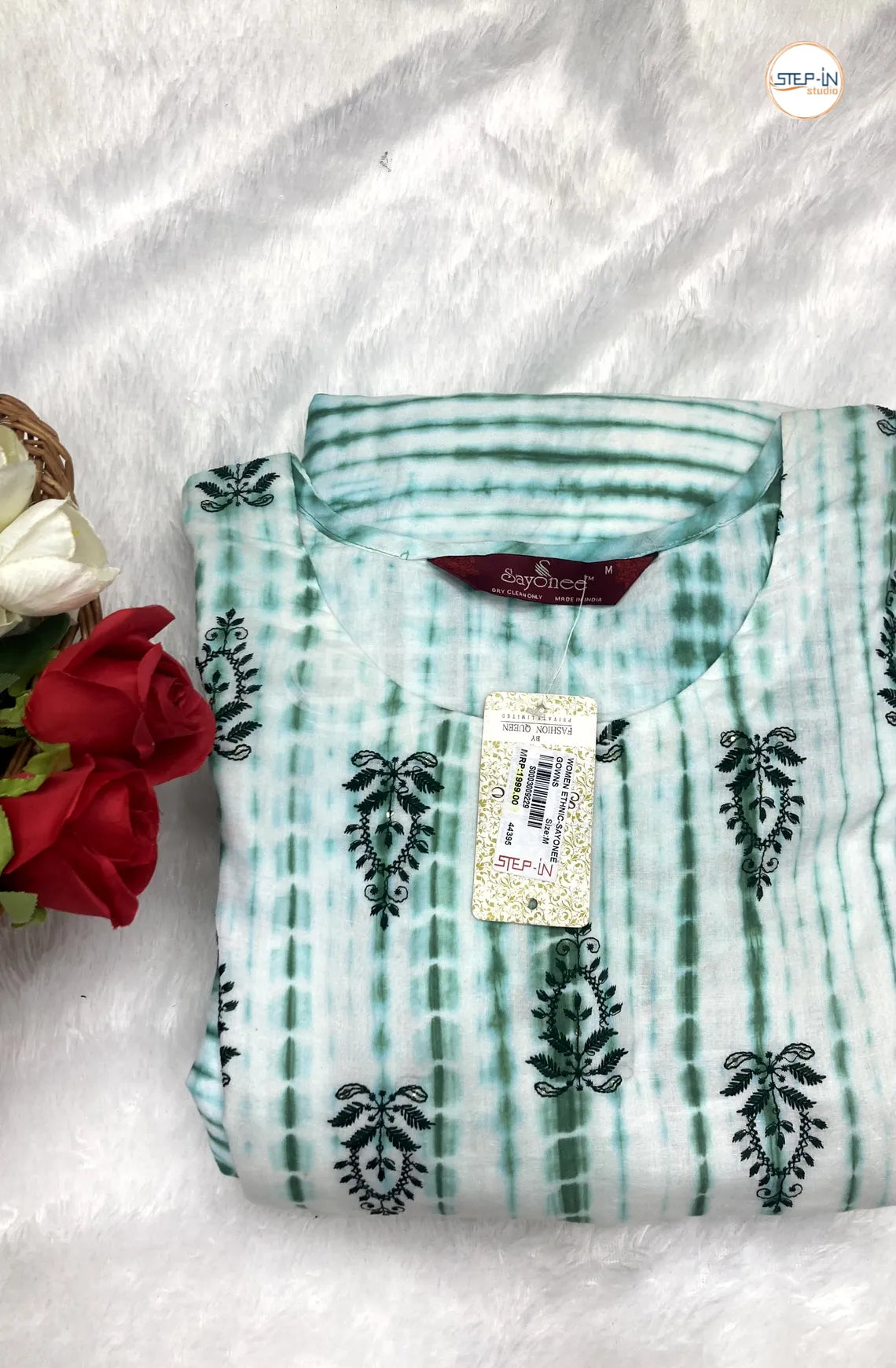 Floral Printed Soft Cotton Top - Green & White
