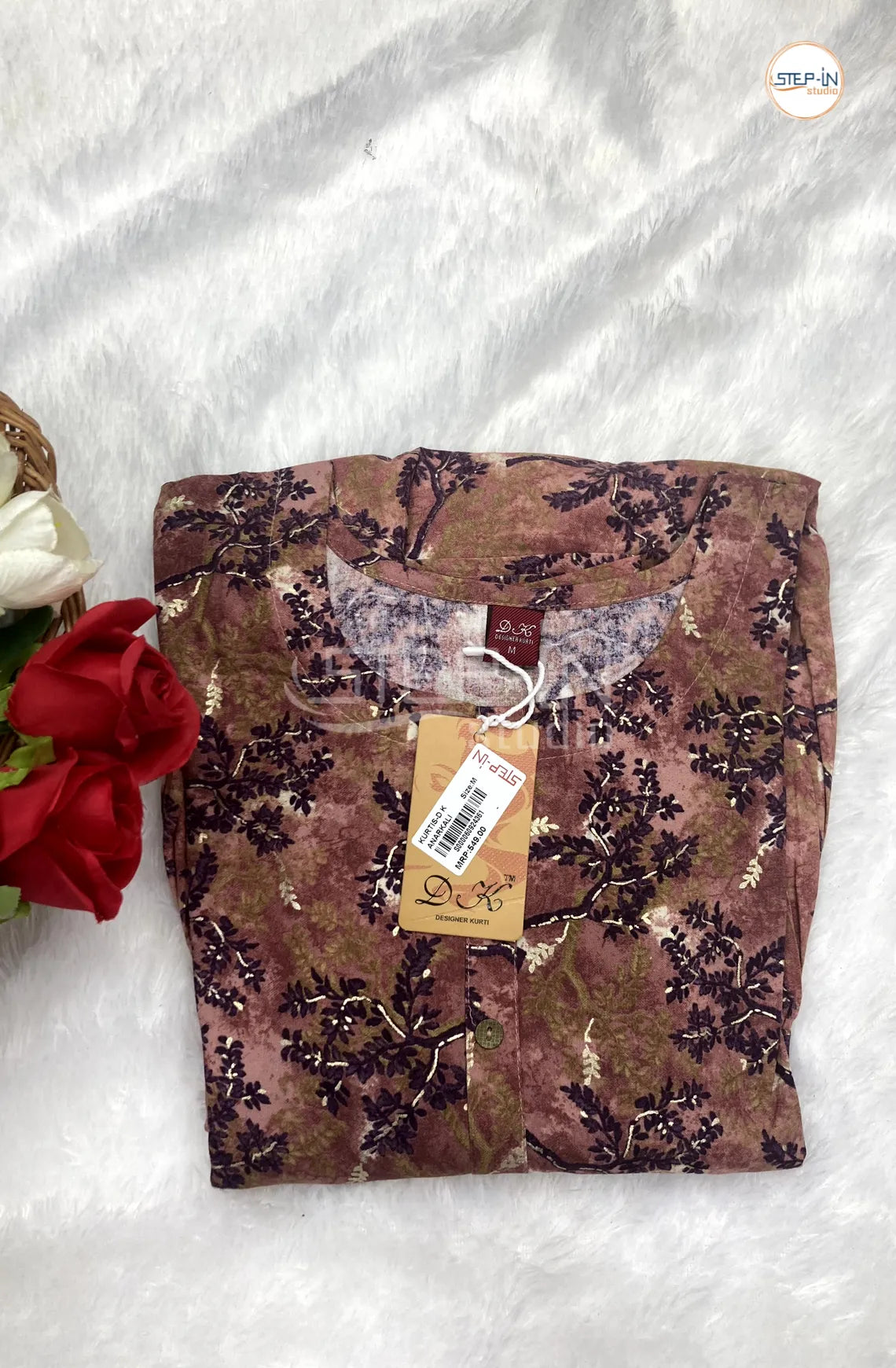 Floral Printed Soft Cotton Top - Light Brown