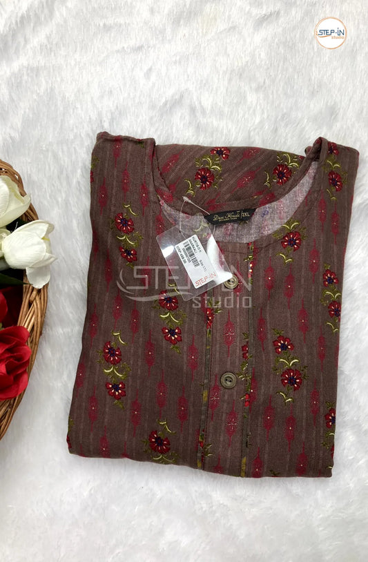Floral Red Flower Printed Top - Chocolate Brown