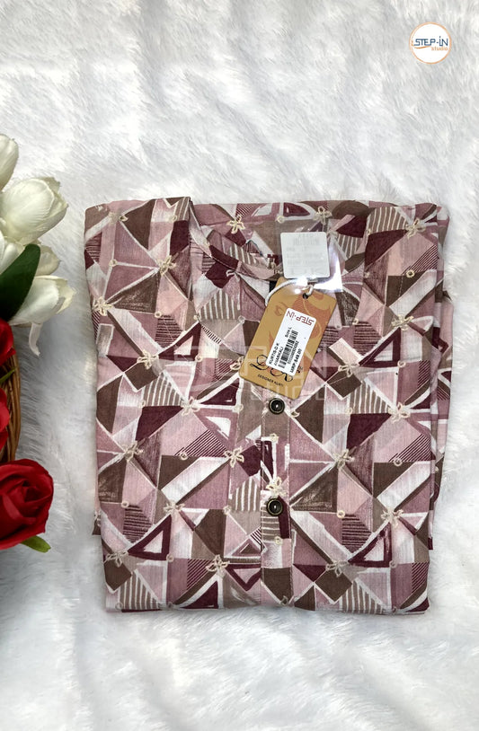 Floral Square Printed Top -Brown &Oyster Pink