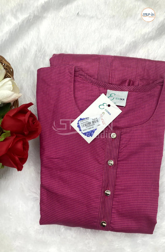 Floral Striped Cotton Top - Rose Pink