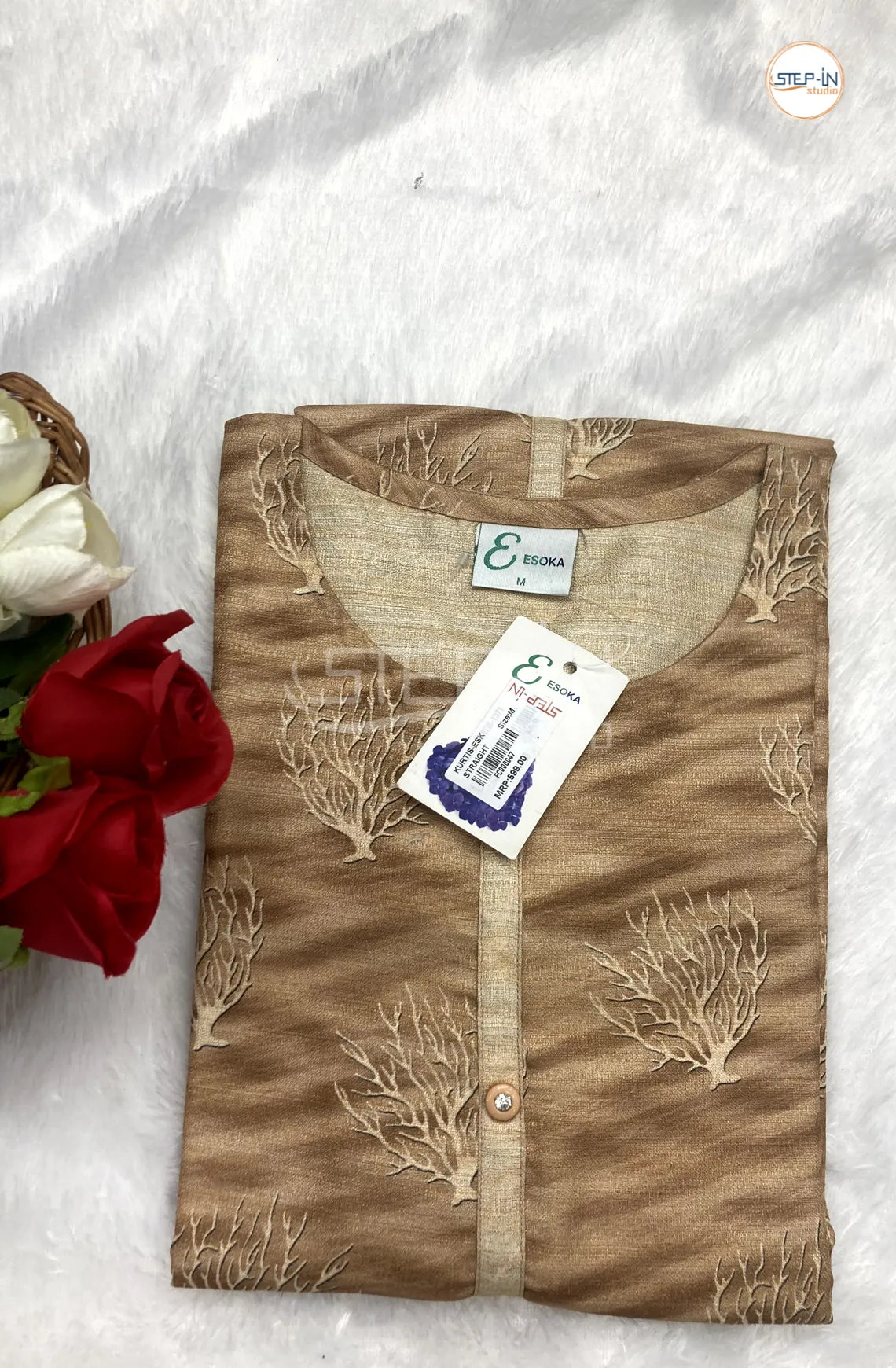 Floral Tree Printed Top - Light Pecan Brown