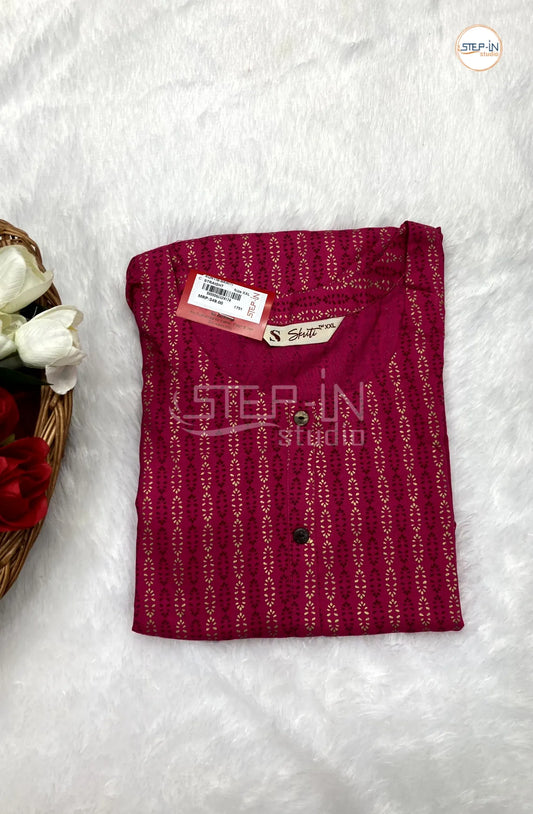 Floral Trellis Printed Cotton Top - Dark Pink