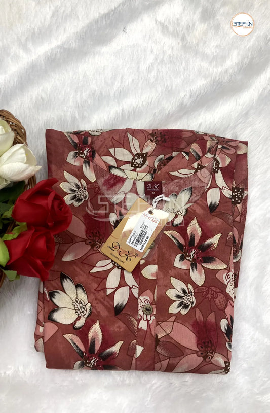 Floral White Flower Printed Top - Brick Red