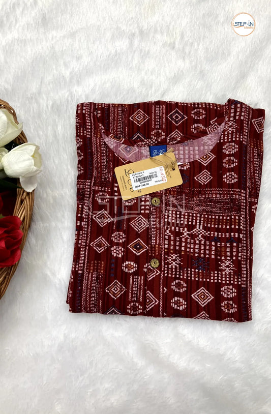 Floral White Printed Top - Dark Maroon