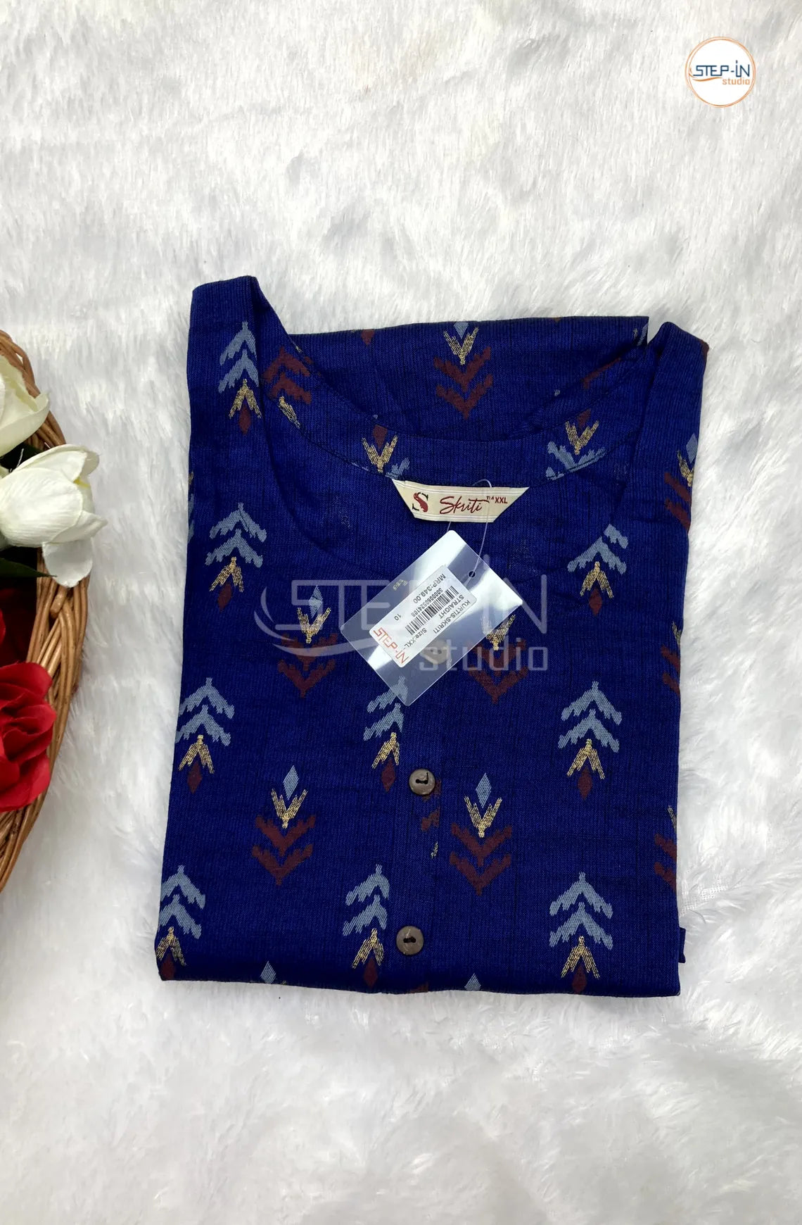 Floral White Tree Printed Top - Cobalt Blue