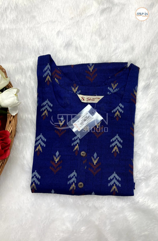 Floral White Tree Printed Top - Cobalt Blue