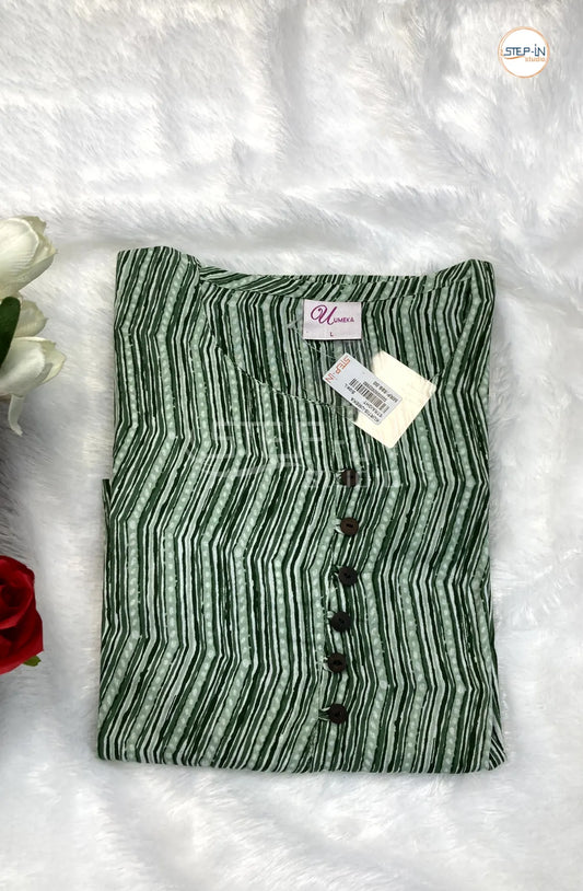 Floral Zig-zag Printed CottonTop - Green