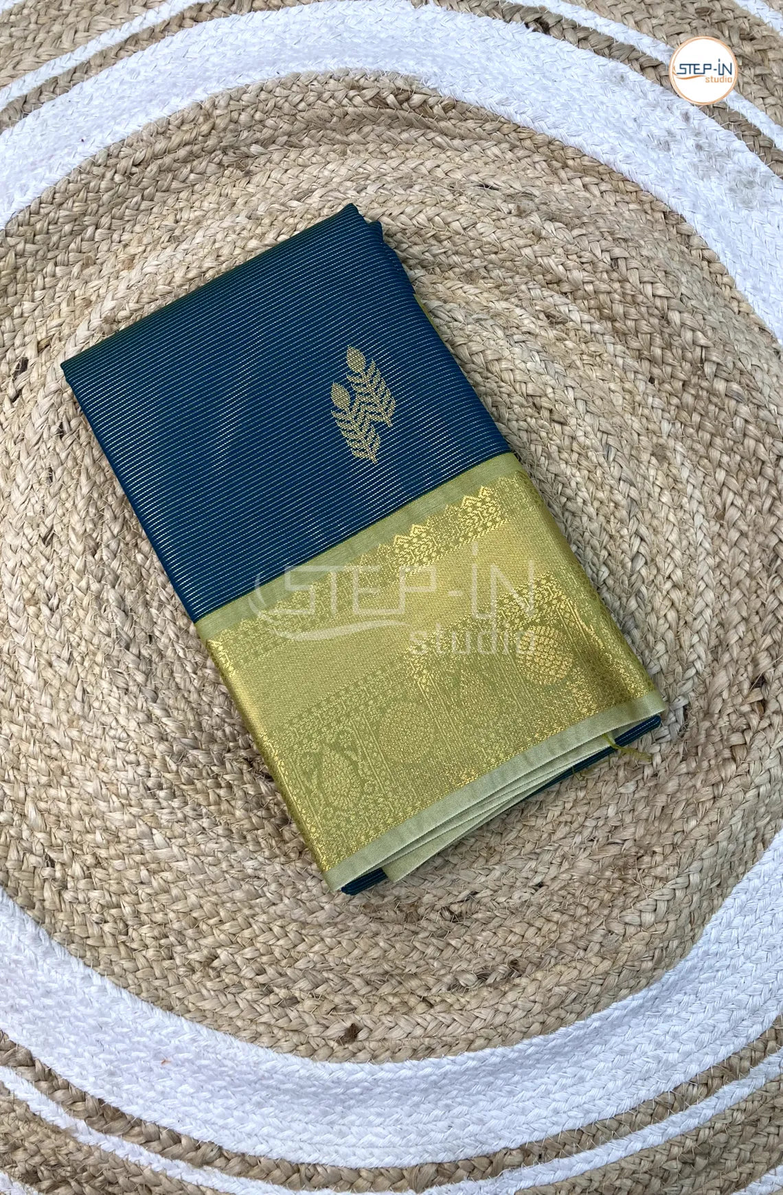 Green Semi Kanchi Silk Saree With Gold Contrast Zari Border