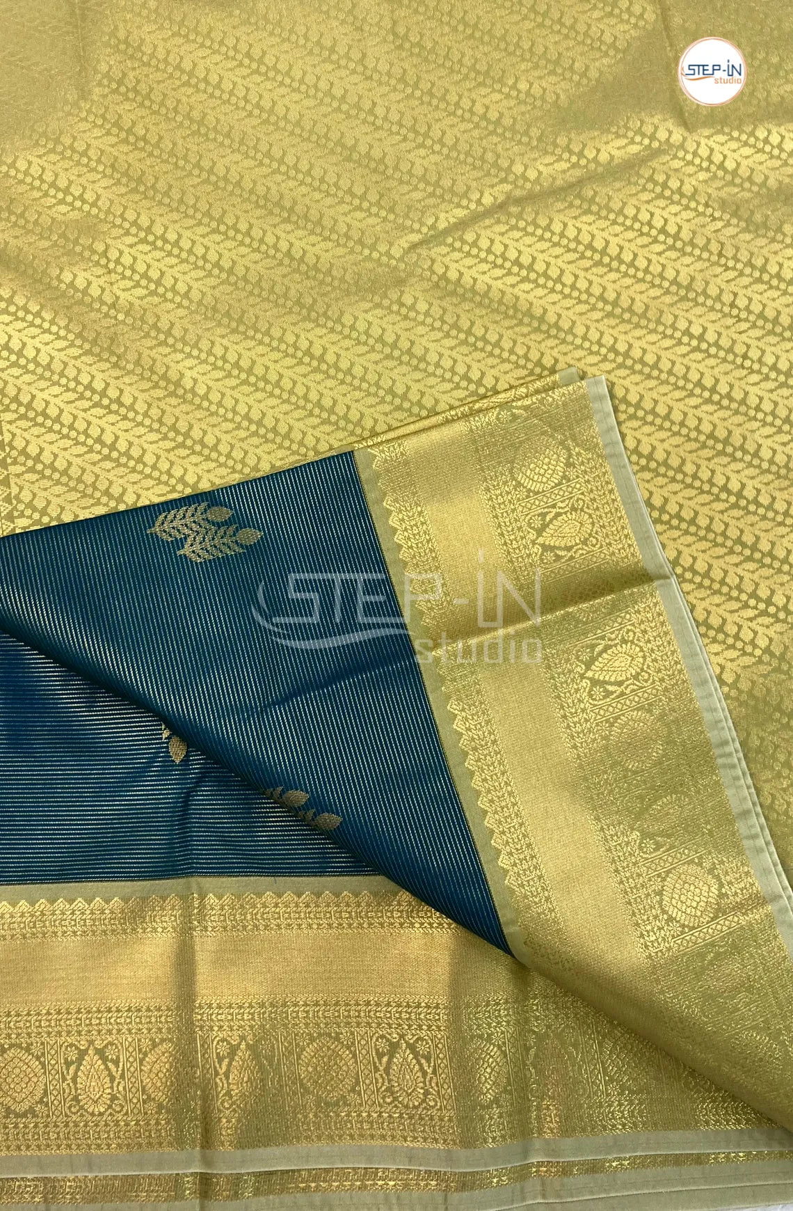 Green Semi Kanchi Silk Saree With Gold Contrast Zari Border
