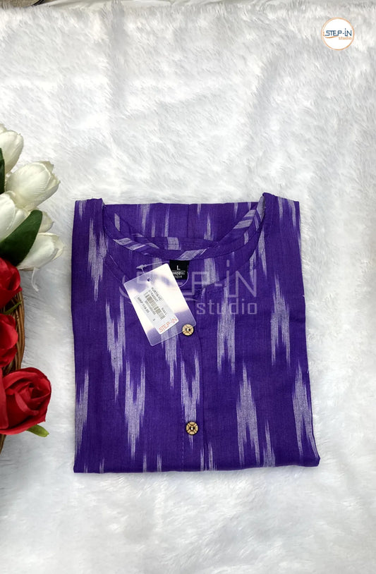 Ikat Handloom Woven Design Cotton Top- Regal Purple