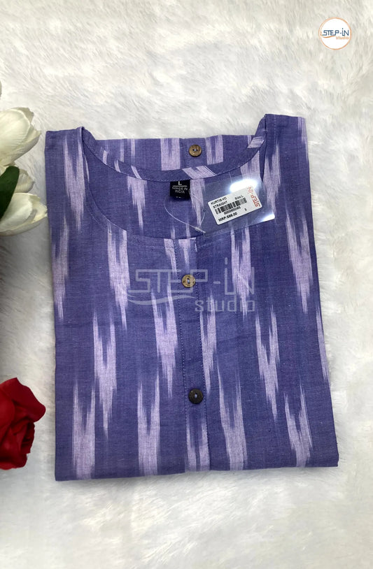 Ikat Handloom Woven Design Cotton Top - Blue & White