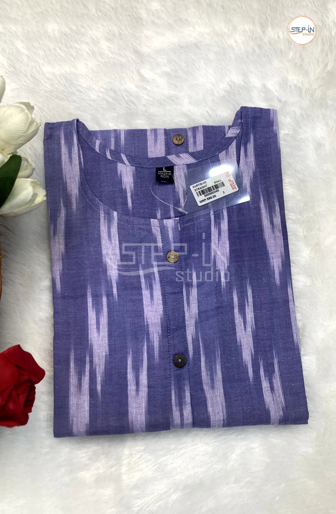 Ikat Handloom Woven Design Cotton Top - Light Blue