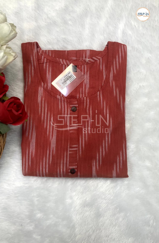 Ikat Handloom Woven Design Cotton Top - Red & White