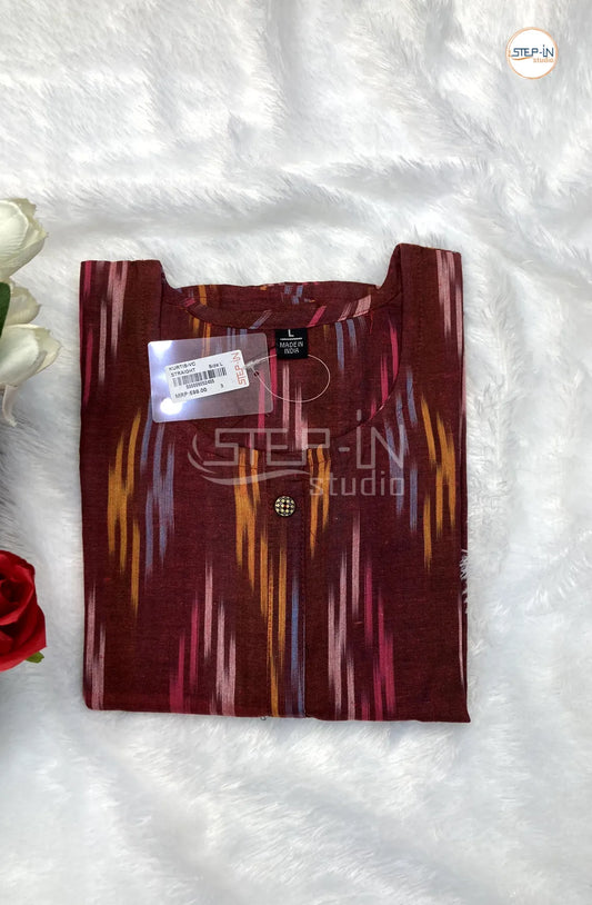 Ikat Handloom Woven Design Cotton Top - Rose Wine