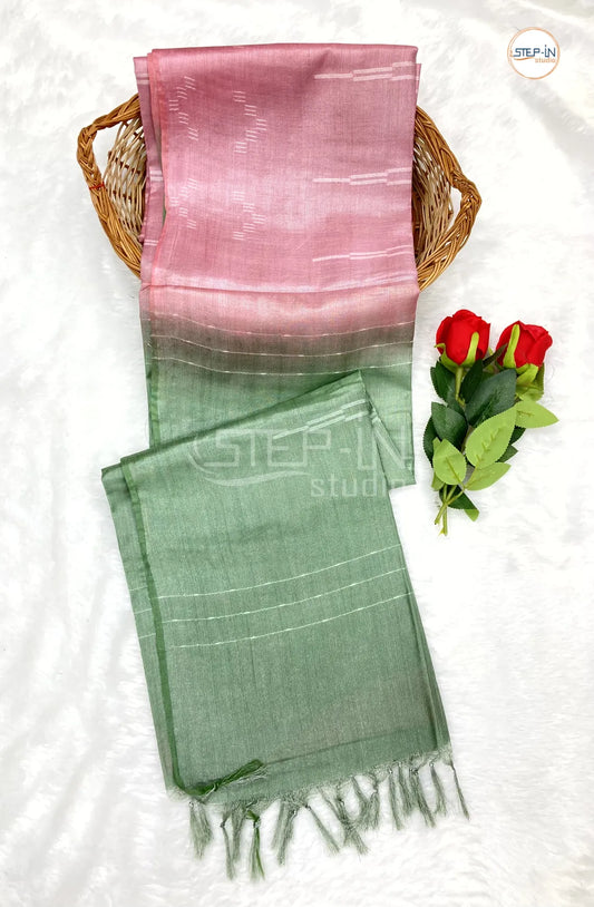 Light Pink & Light Green Ikat design Saree With Ikat Design Contrast Pallu & Blouse