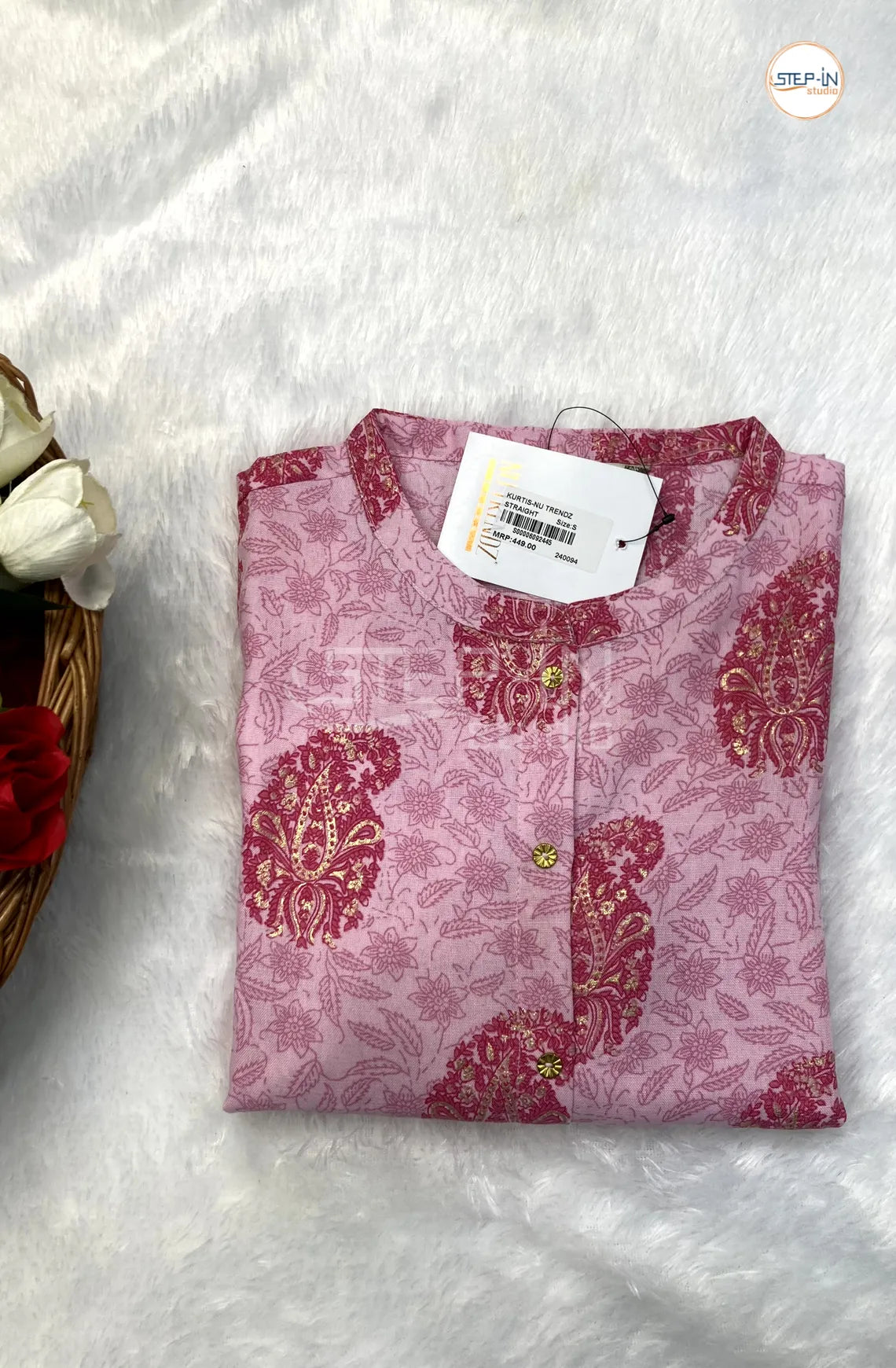 Mango Printed Cotton Top -Pink