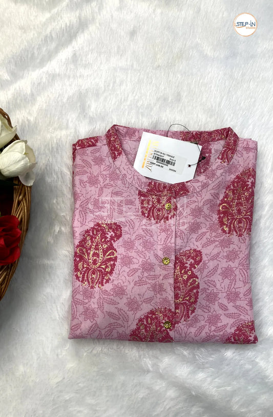 Mango Printed Cotton Top -Pink