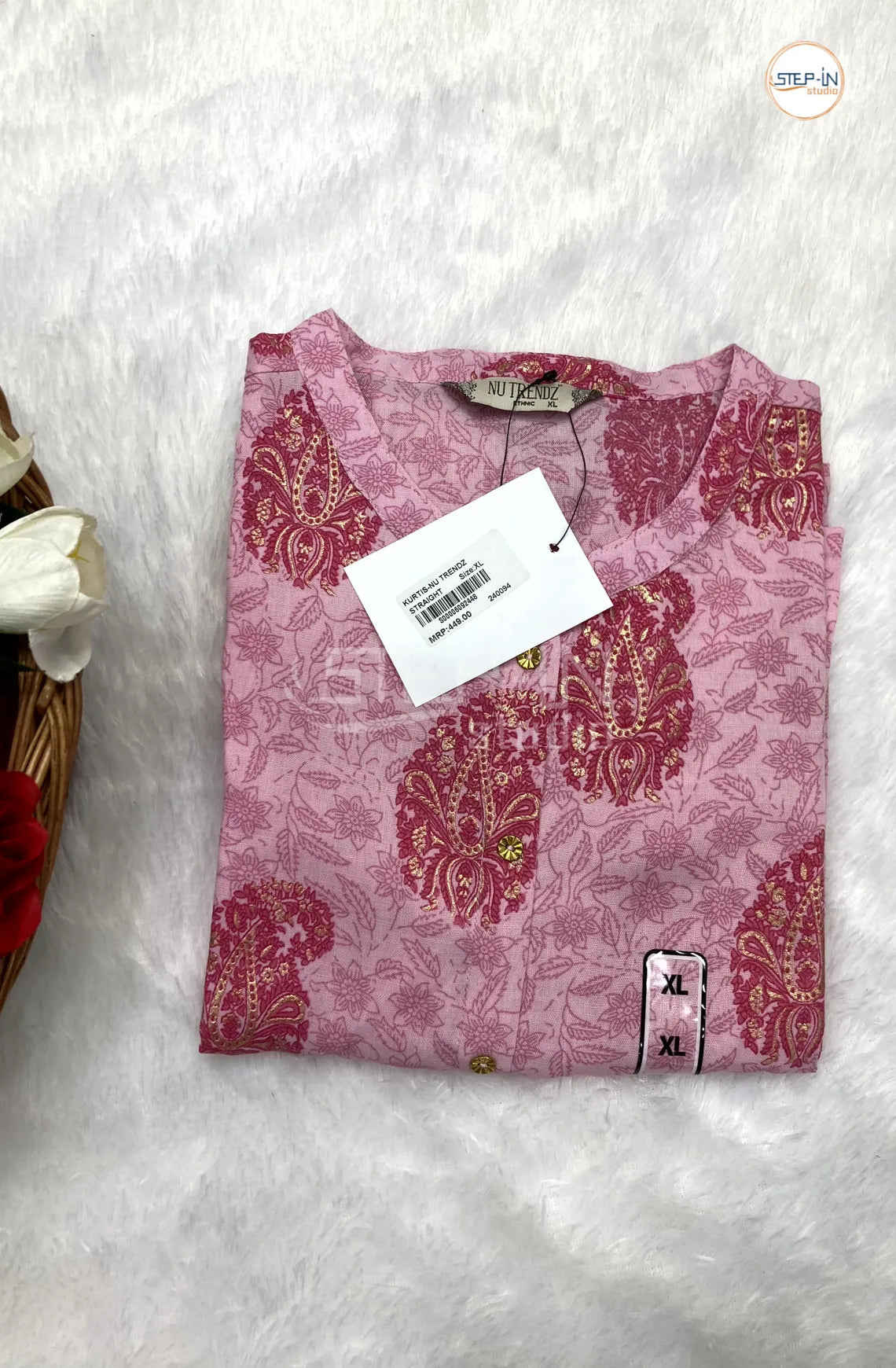 Mango Printed Mandarin Collor Top - Light Pink