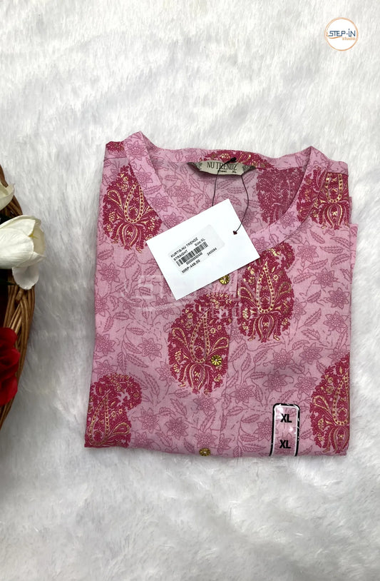 Mango Printed Mandarin Collor Top - Light Pink