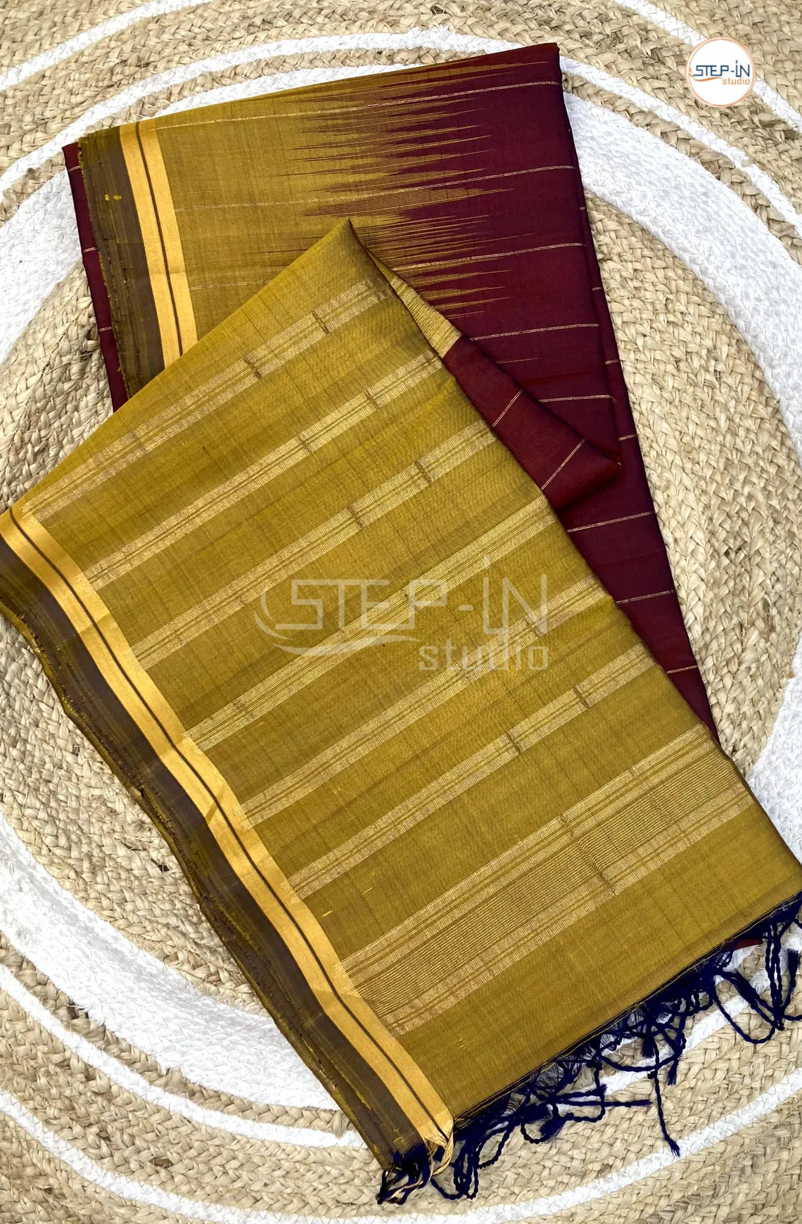 Maroon Gold Zari Lines Design Soft Silk Saree With Contrast Boluse and Pallu