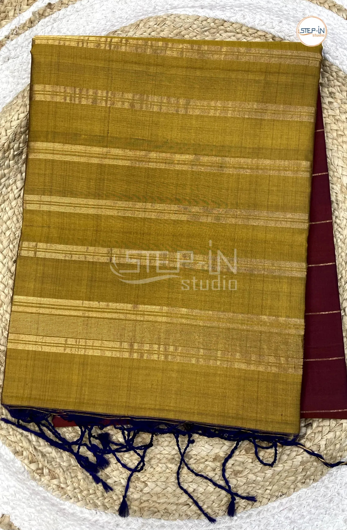 Maroon Gold Zari Lines Design Soft Silk Saree With Contrast Boluse and Pallu